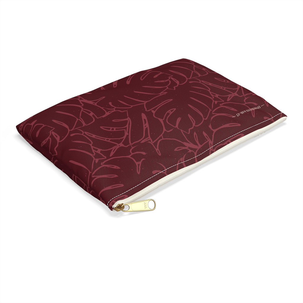 Monstera Collection Accessory Pouch- Cranberry