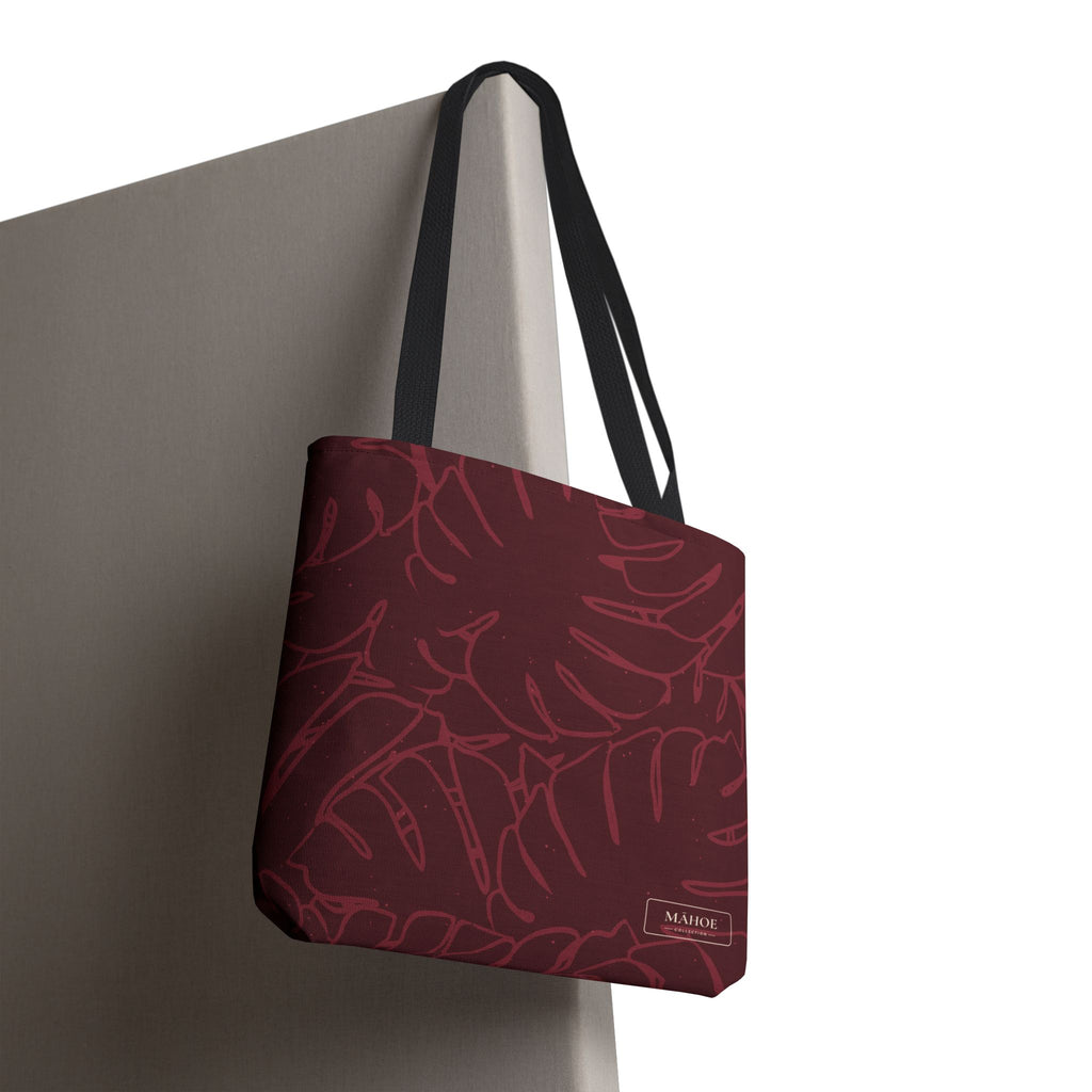 Monstera Canvas Tote- Cranberry