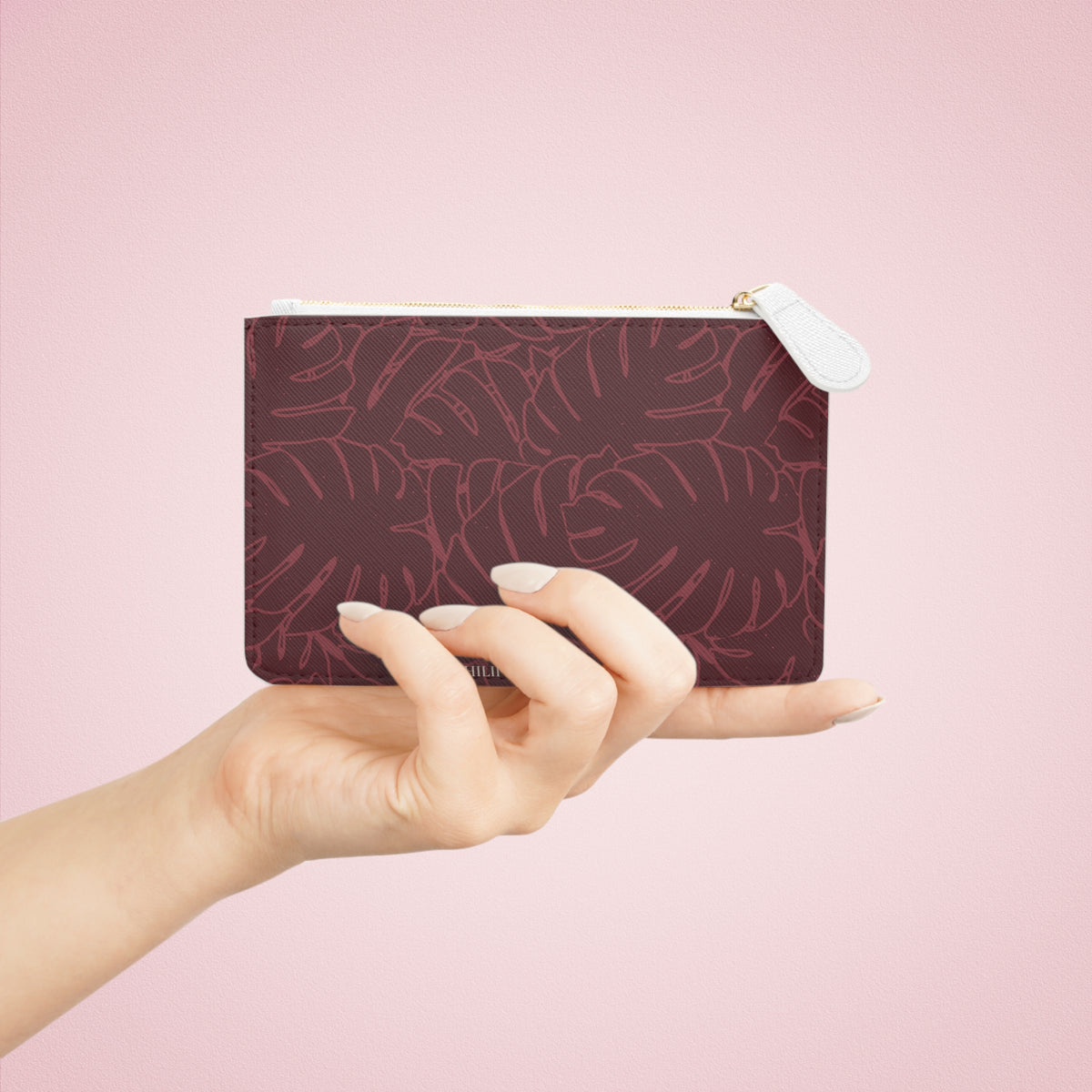 Monstera Mini Clutch Bag — Cranberry
