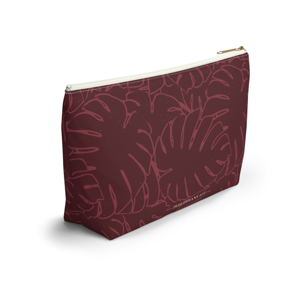 Monstera Everything Pouch- Cranberry