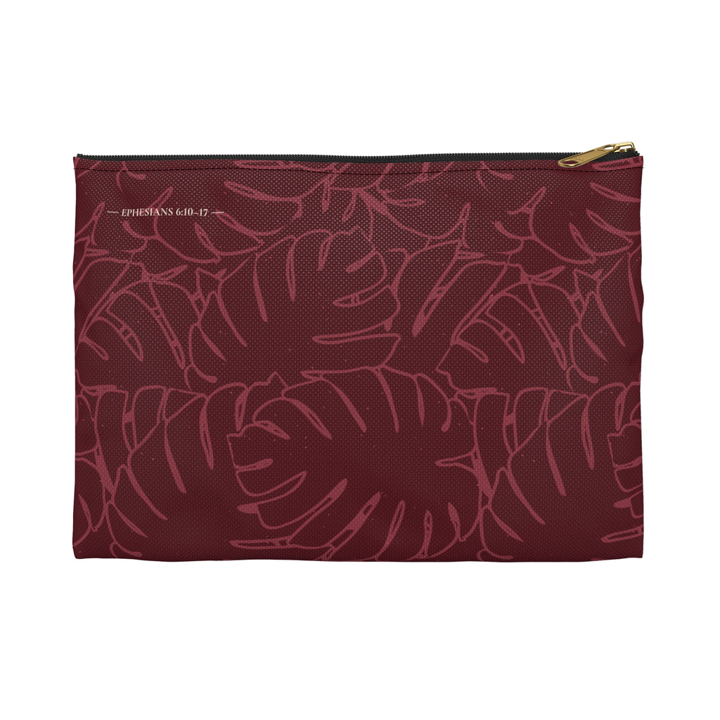 Monstera Collection Accessory Pouch- Cranberry