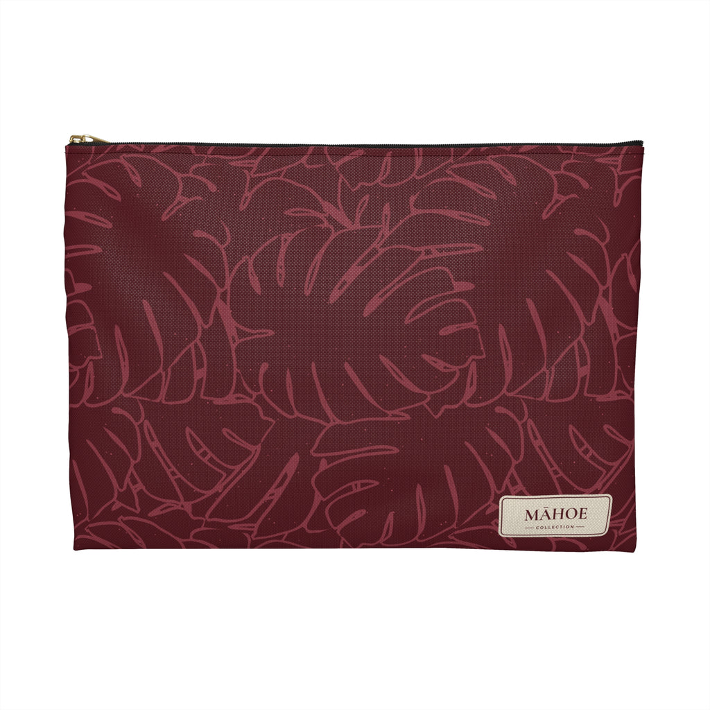 Monstera Collection Accessory Pouch- Cranberry