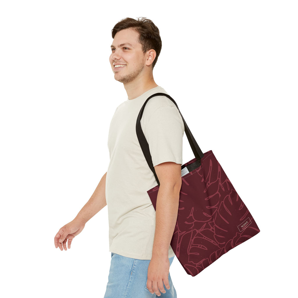 Monstera Canvas Tote- Cranberry