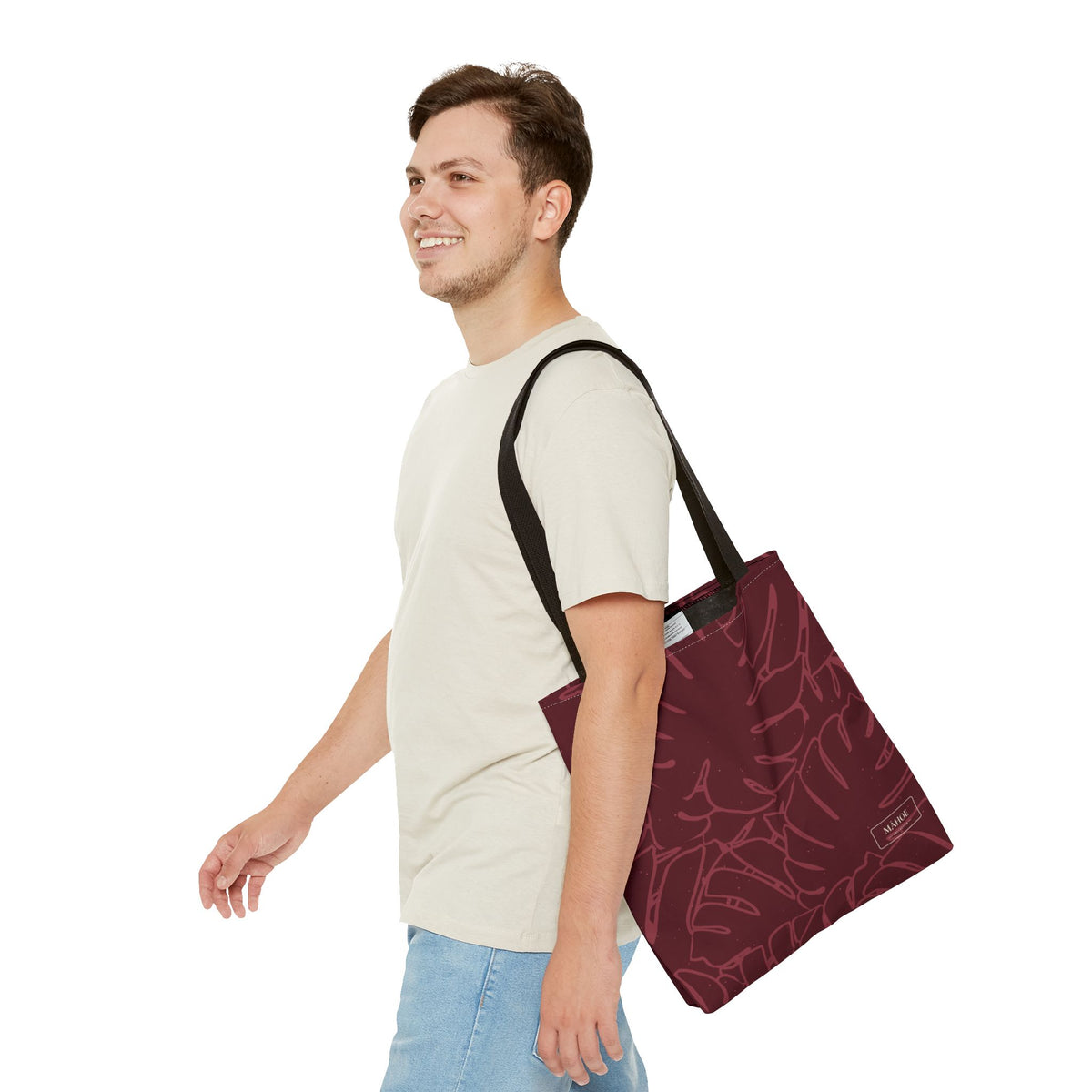Monstera Canvas Tote- Cranberry