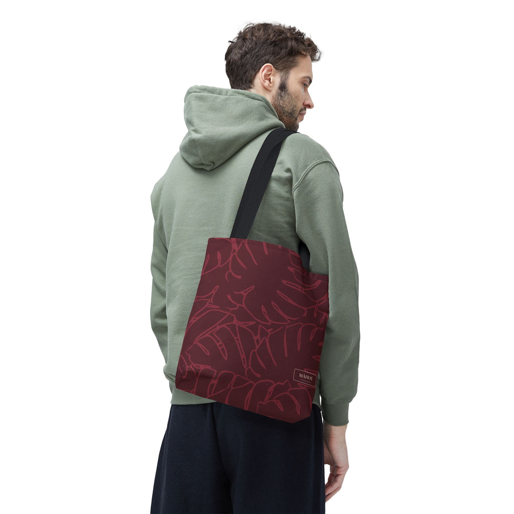 Monstera Canvas Tote- Cranberry