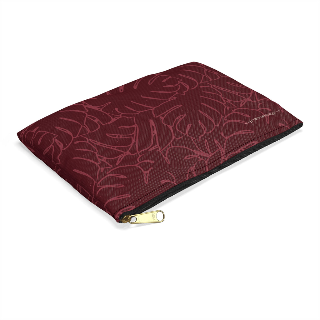 Monstera Collection Accessory Pouch- Cranberry