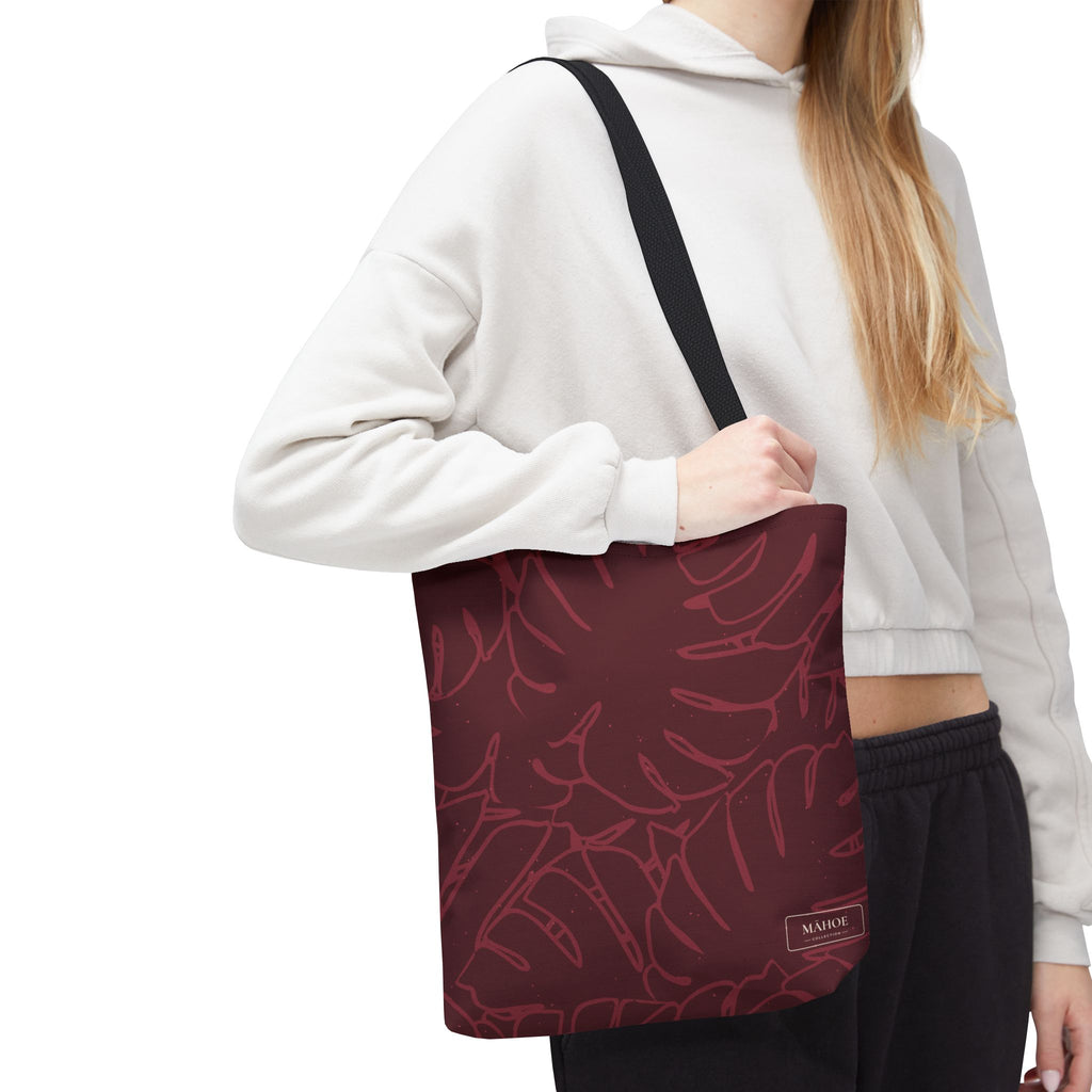 Monstera Canvas Tote- Cranberry