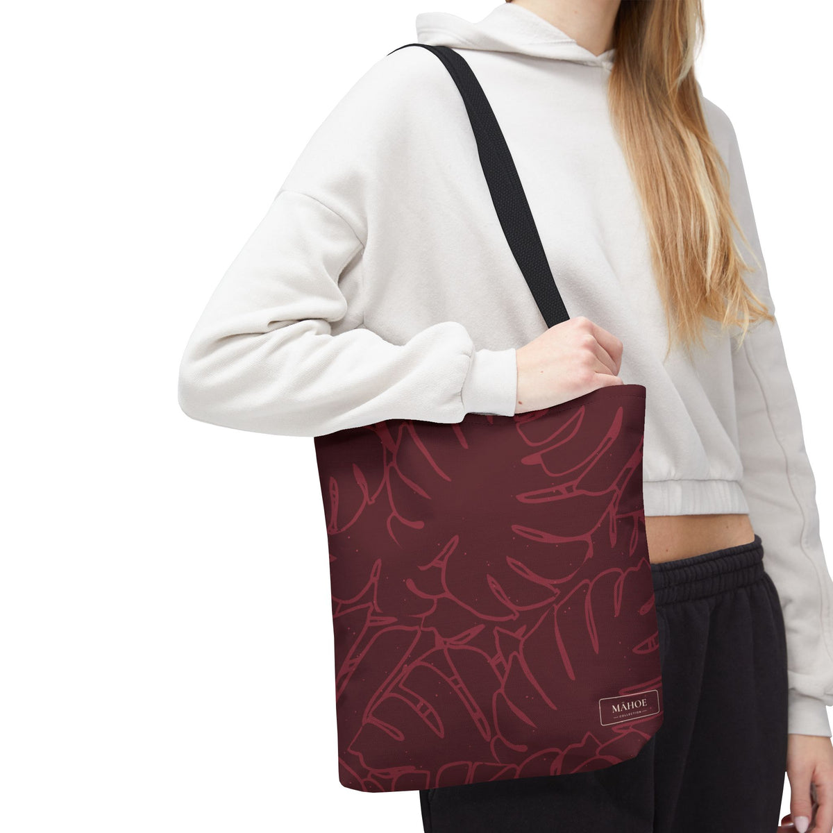 Monstera Canvas Tote- Cranberry