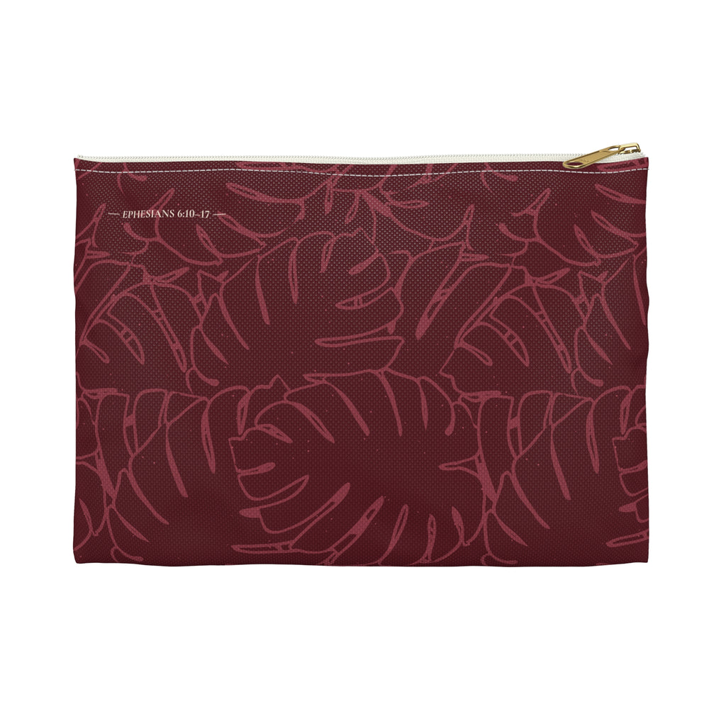 Monstera Collection Accessory Pouch- Cranberry