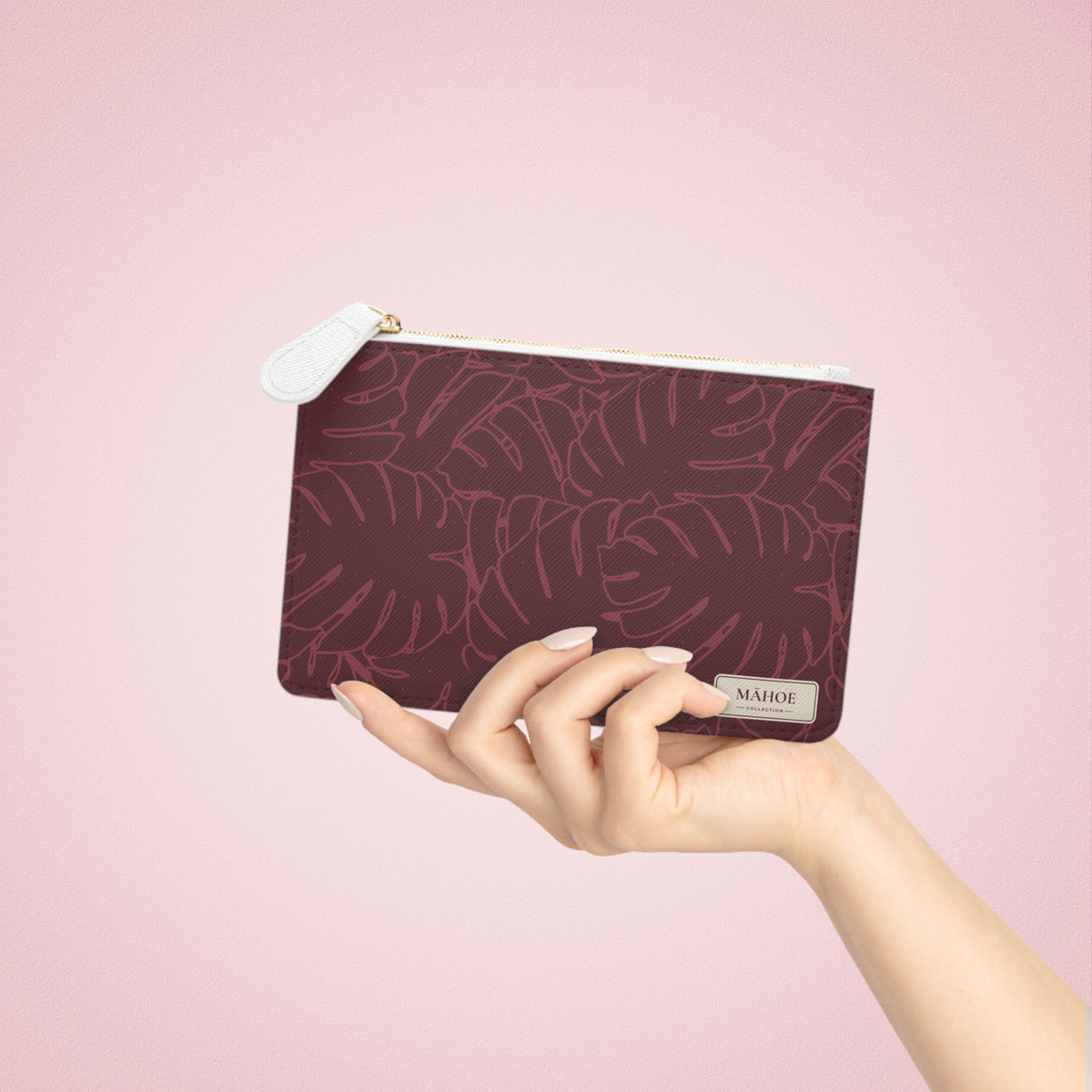 Monstera Mini Clutch Bag — Cranberry