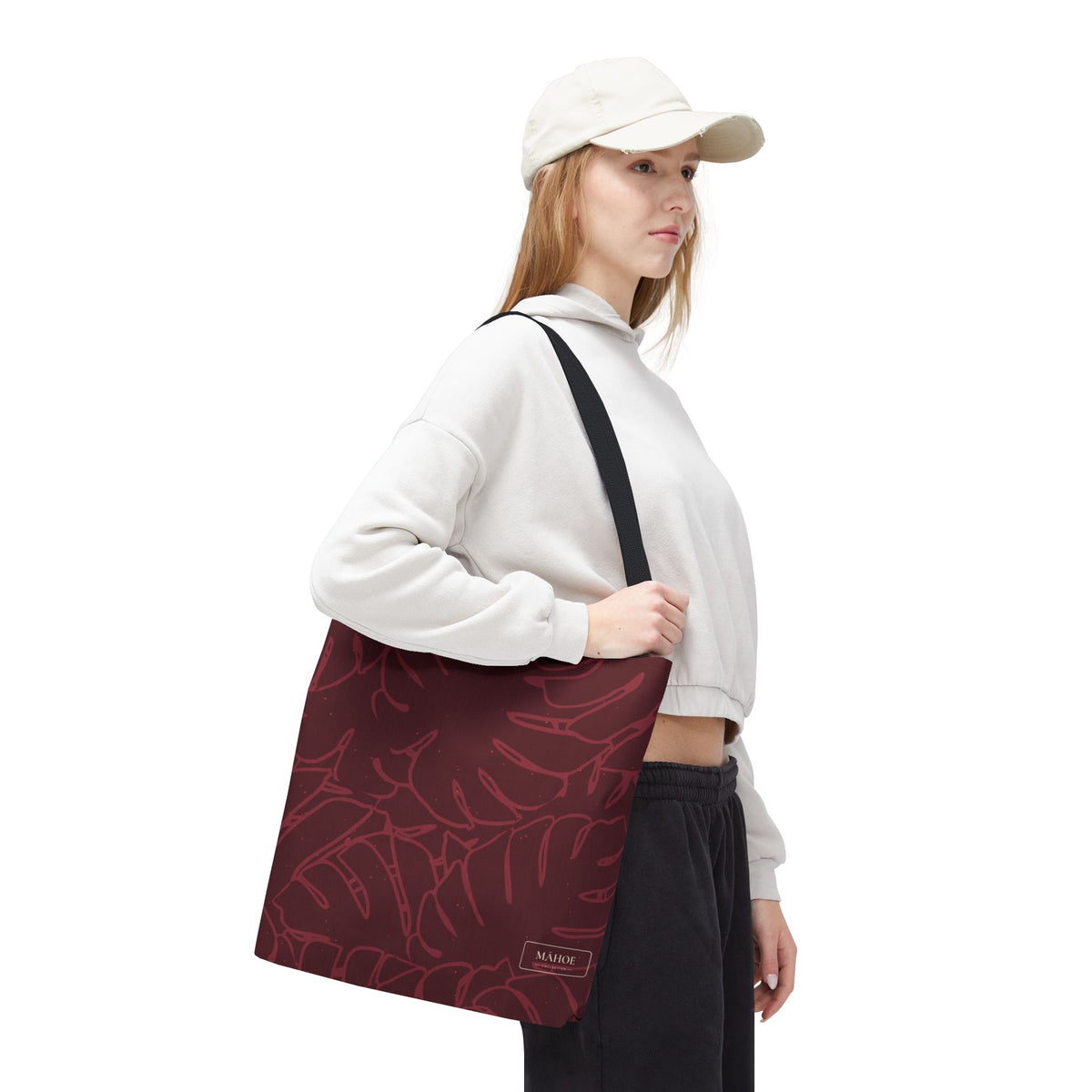 Monstera Canvas Tote- Cranberry