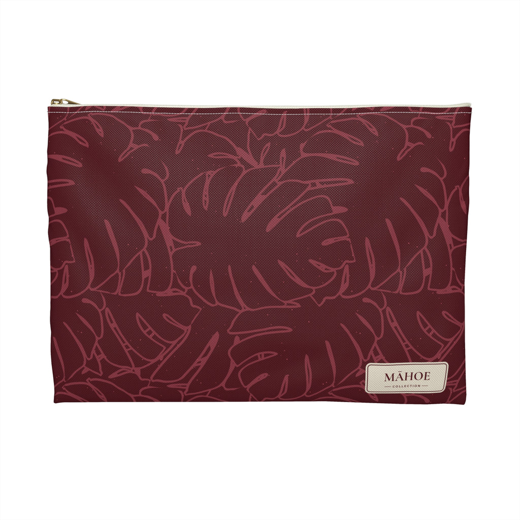 Monstera Collection Accessory Pouch- Cranberry