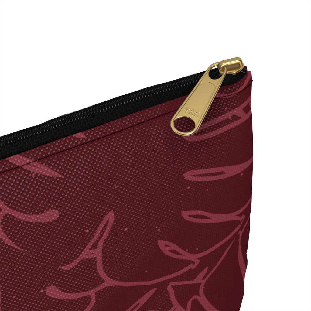 Monstera Collection Accessory Pouch- Cranberry