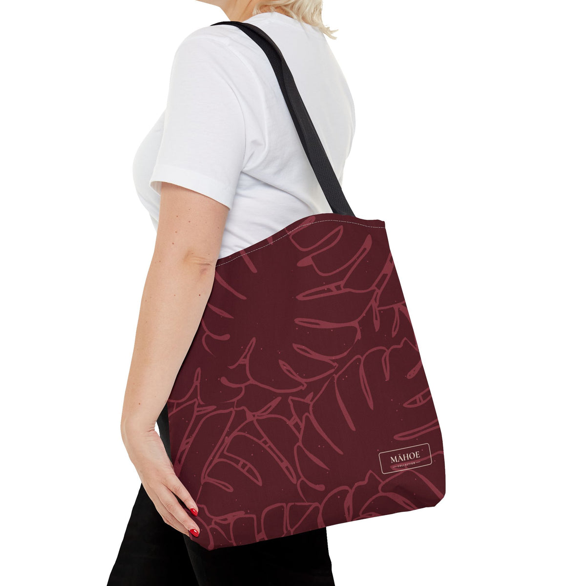 Monstera Canvas Tote- Cranberry