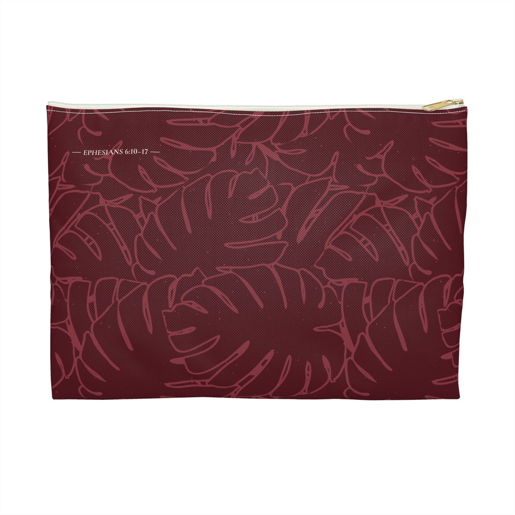 Monstera Collection Accessory Pouch- Cranberry