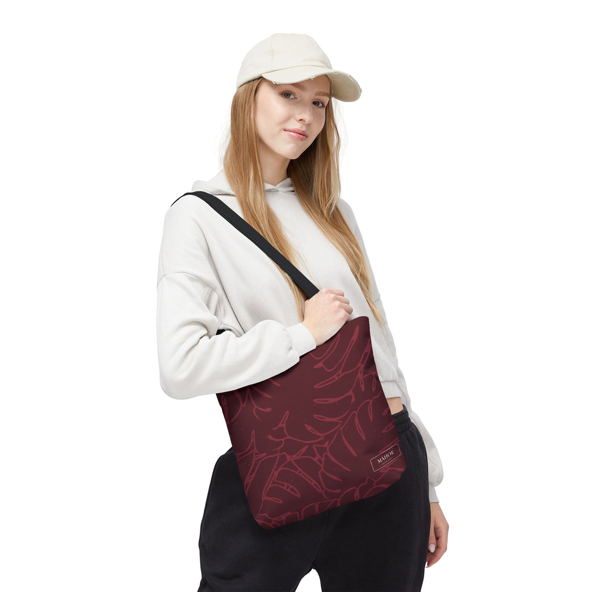 Monstera Canvas Tote- Cranberry