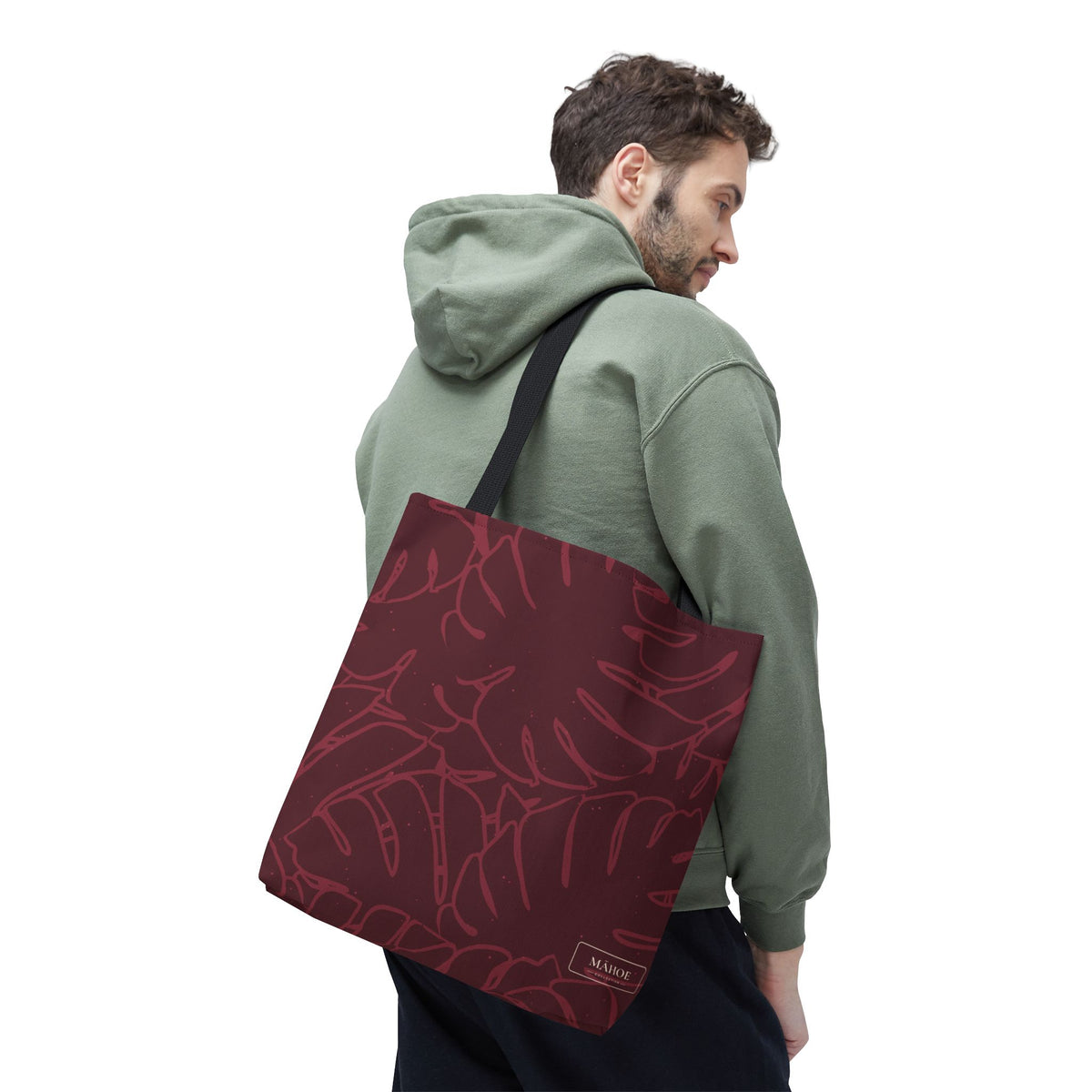 Monstera Canvas Tote- Cranberry