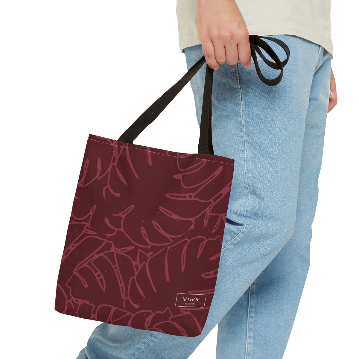 Monstera Canvas Tote- Cranberry